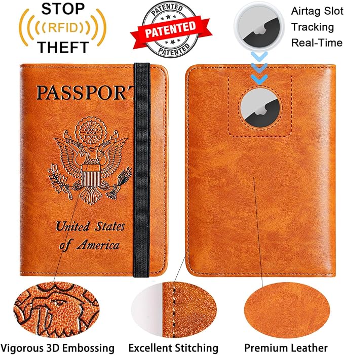 Airtag Passport Holder, Travel Essentials, Passport Cover, RFID Wallet | Passport Wallet, Travel Accessories, RFID Blocking, Synthetic Leather Card Case, International Must Haves, For Women Men