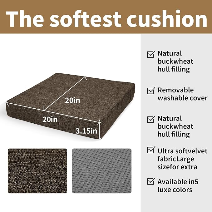 BUYUE Chair Lifting Cushion for Elderly 20" x 20" x 3", Friendly Woven Fabric High-Density Foam Recliner Chair Pad Couch Armchair Seat Cushion, Brown
