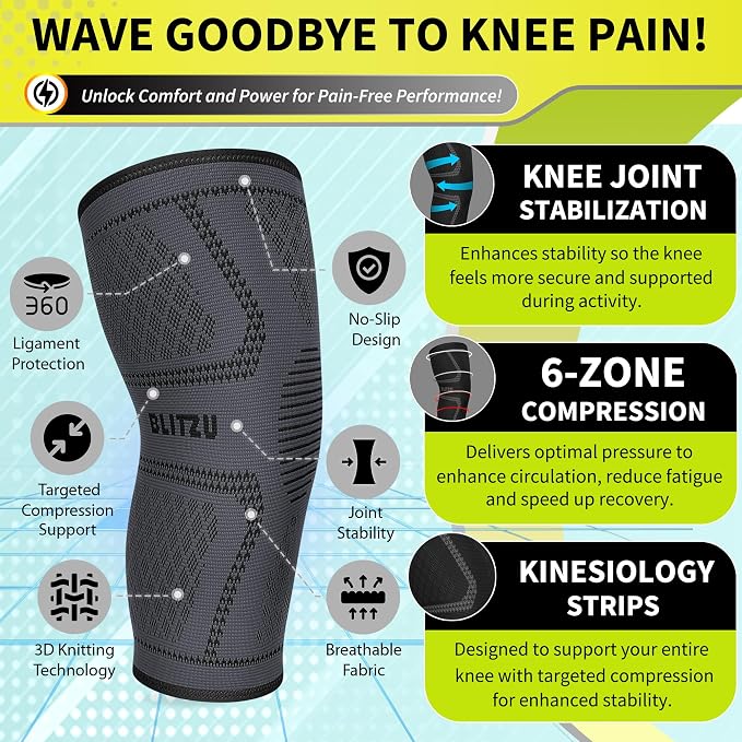 Knee Brace for Meniscus Tear 2 Pack, Knee Compression Sleeve for Men and Women, Knee Support for Arthritis, Swelling, Inflammation, ACL, Pain Relief, Running, Workout, Sports and Recovery Gray L