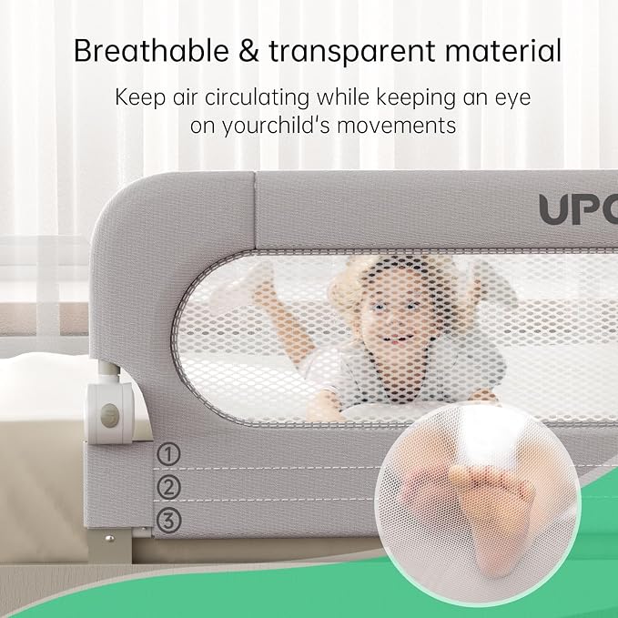 UPGOGO Folding Bed Rail for Toddlers, Grey, 59"L x 23.6" H