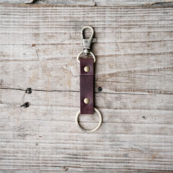 Genuine Leather Keychain Walnut Leather Key Holder Mens Belt Key Chain Ring Fob