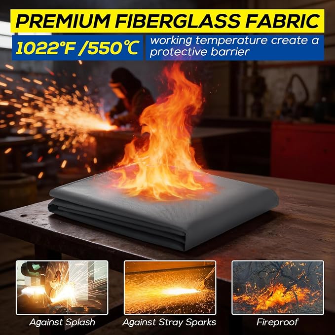 PAWBOSE 4x6ft Welding Blanket, Silicone Coated Fiberglass Fire Blanket for Welding & Cutting - Heavy Duty Fireproof Protection with Storage/Carry Bag for Indoor & Outdoor Use(2 Pack)