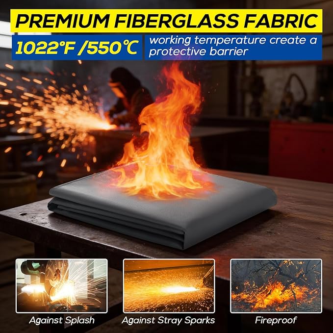 PAWBOSE 4x6ft Welding Blanket, Silicone Coated Fiberglass Fire Blanket for Welding & Cutting - Heavy Duty Fireproof Protection with Storage/Carry Bag for Indoor & Outdoor Use