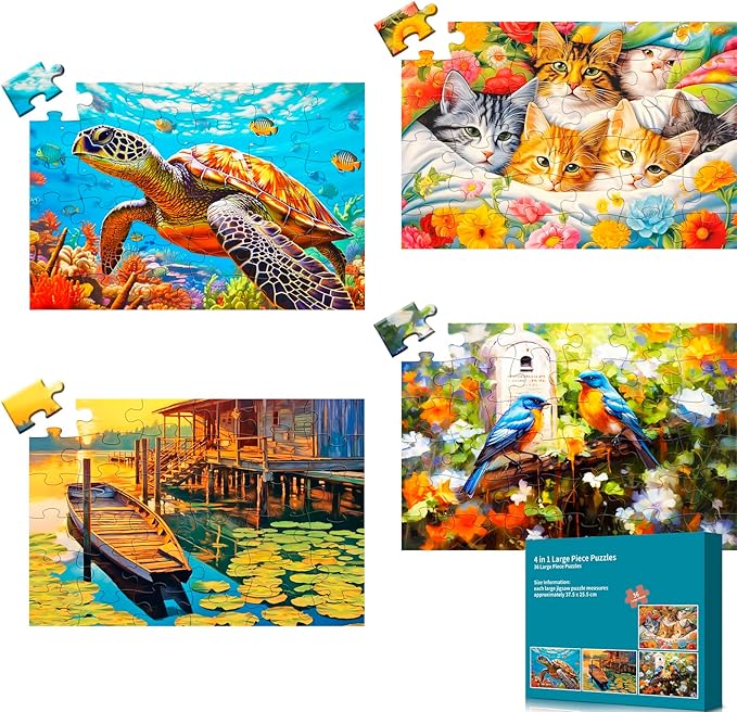 4 Packs 36 Piece Large Jigsaw Puzzles for Elderly Dementia, Alzheimer's Products Activities, Easy Puzzles Cognitive Games Activities for People with Dementia