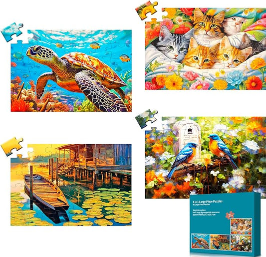 4 Packs 36 Piece Large Jigsaw Puzzles for Elderly Dementia, Alzheimer's Products Activities, Easy Puzzles Cognitive Games Activities for People with Dementia