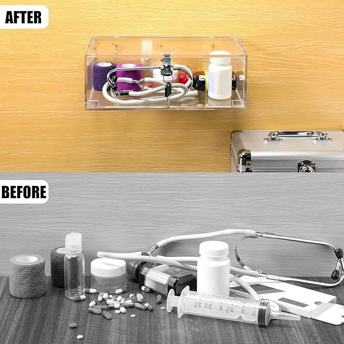 Refrigerator Medicine Lock Box with Keys and Mounting Hardware 8 x 4.5 x 3 Inch Wall Mount Locking Medicine Box Clear Acrylic Wall Cabinet, First Aid Kit for Emergencies Home Use
