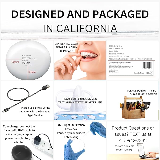 Tare&co UVC Ultraviolet Retainer Case Compatible with Invisalign, Mouth Guard Case, Dental Braces Case Slim Battery Powered, Aligner (Periwinkle)