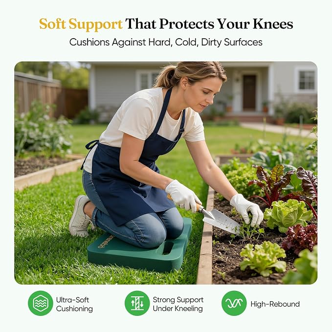 Grenebo 2-Pack Kneeling Pads, Extra Thick NBR, 17.3 x 11 x 1.6 in, Green | Soft NBR Foam Cushion for gardening kneeling pad use, Knee pad support for Gardening, Baby Bathing, Exercise and Work