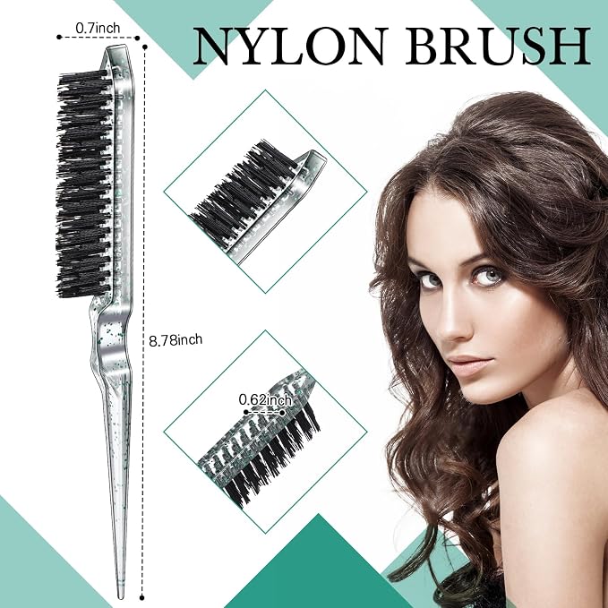 Geiserailie 3 Pcs Slick Back Hair Brush Set Bristle Brush Edge Control Teasing Comb for Women Black Hair(Clear Green)