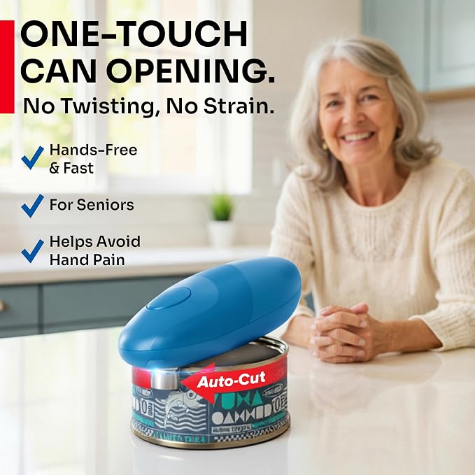 MUELLER HOME SmoothEdge Auto Electric Can Opener, Blue | Battery-Operated, One-Touch w Magnet Lid Lifter, Smooth-Edge Cut Technology, Portable Hands-Free Automatic