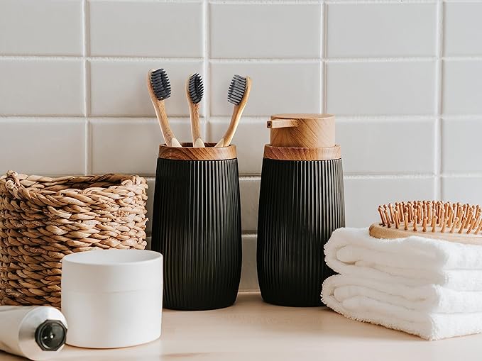 Bamboo Toothbrushes with Soft Charcoal Bristles 1 Unit - Ergonomic Handle Wooden Toothbrushes - Eco Friendly, Low Waste and Biodegradable Toothbrushes
