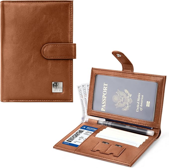 Veki Passport Holder for Travel, RFID Blocking Passport Cover, Light Brown | Passport Wallet, RFID Blocking, PU Leather, Durable Passport Case with Card Holder, Pen Slot, Travel Essentials for Women Men
