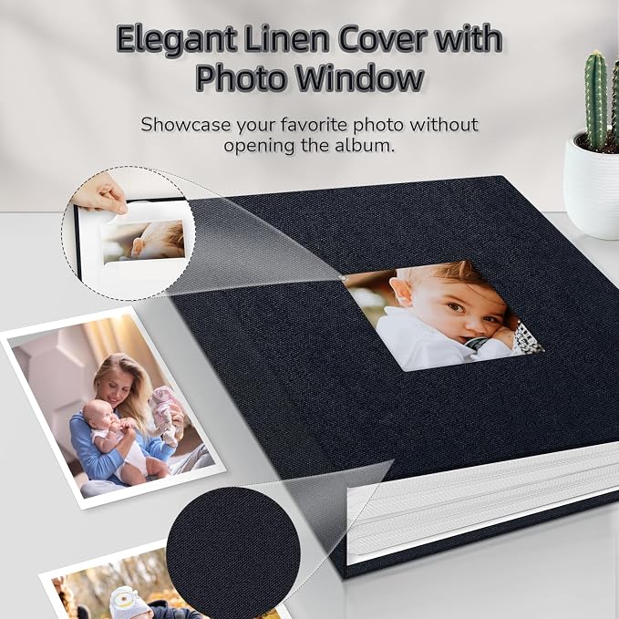 Popotop Photo Album 4x6-200 Photos Photo Books with 200 Horizontal Pockets,Linen Cover Albums for Family Wedding Anniversary Baby Vacation Pictures