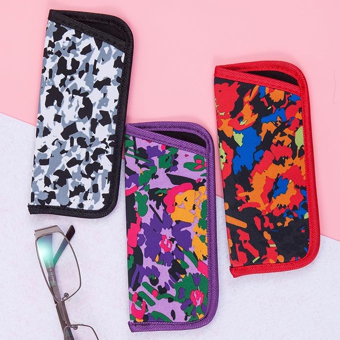 TRIUMPH VISION Reading Glasses Pouch Eyeglass Sleeve Soft Case Slim 3 Pack | Alternative to Bulky Case Lightweight，Neoprene Lined Padded Protect Optical lens Slip in, Cute Pattern Portable for Daily Use
