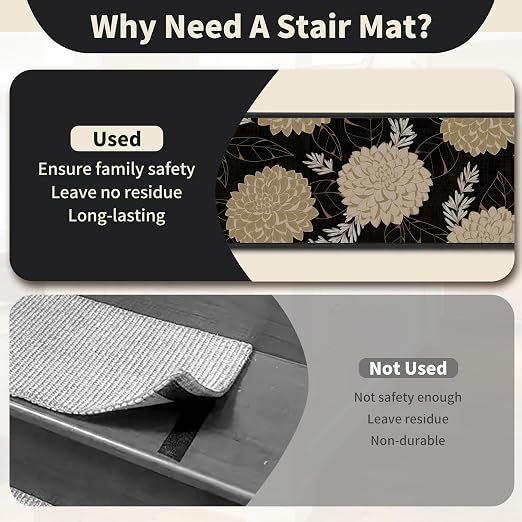 Non Slip Stair Treads for Wooden Steps, 1 Pack 30"x30" Washable Carpet | 30x30 in soft chenille polyester stair treads with reusable TPE backing for indoor wood stairs, dogs, kids, and seniors