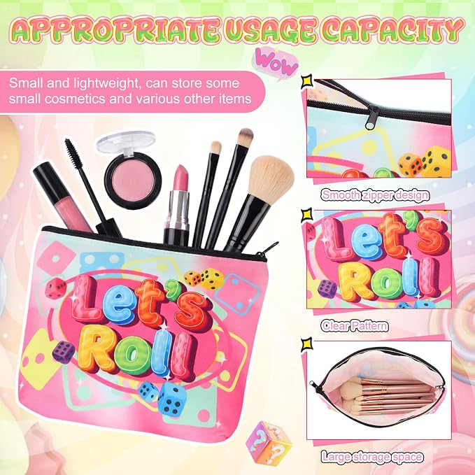 20 Pcs Bunco Gifts for Women Bunco Makeup Bags Let's Roll Game Makeup Bags Casino Lover Gifts Travel Zipper Pouch Dice Game Present Birthday Present for Women Players