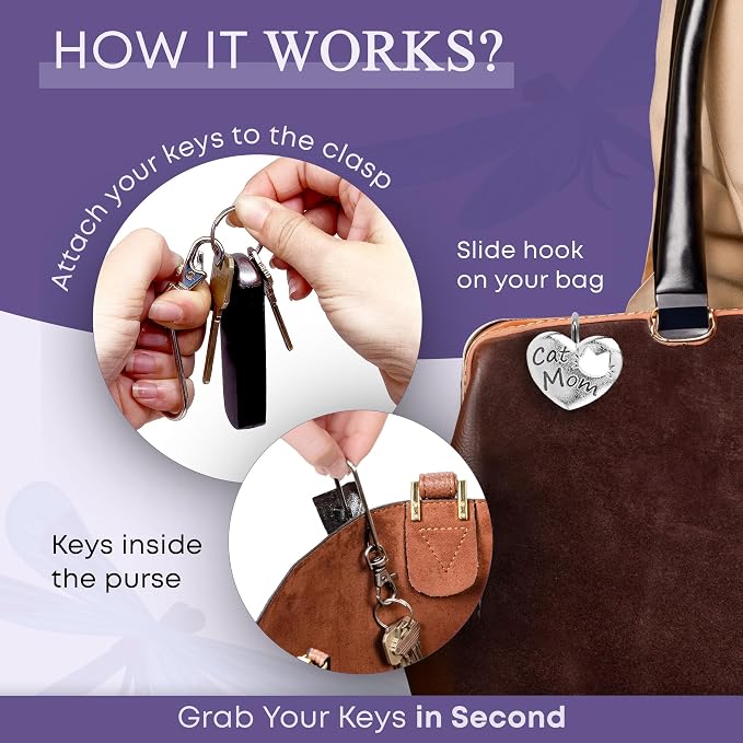 Women’s Bag Charm Key Finder, Car Keychain Hook, Cute Purse Organizer & Tote Bag Accessories, Gifts for Mom - Original