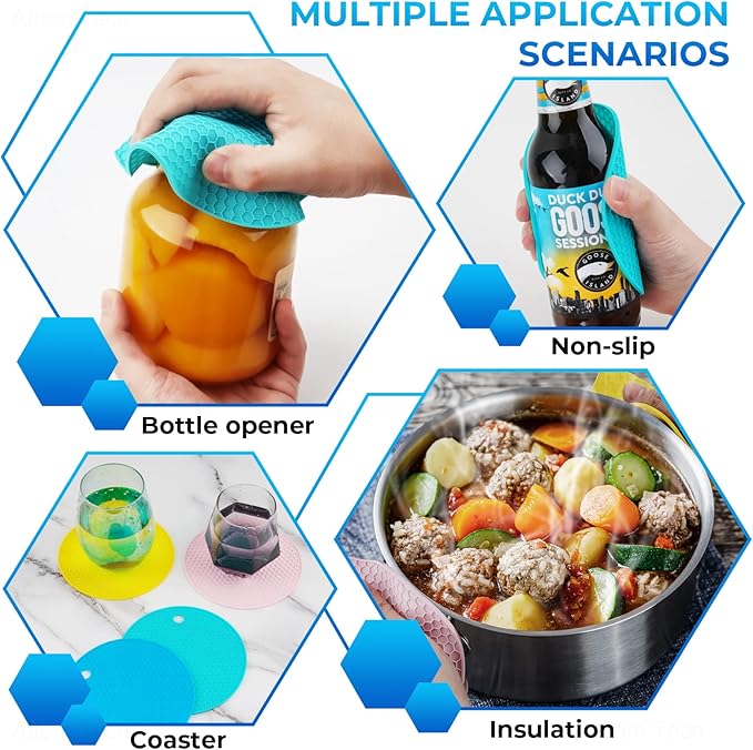 NiHome Rubber Jar Opener Gripper Honeycomb Pads Large 5.7" Jar Opener for Weak Arthritic Hands Seniors Multi-Purpose Can Bottle Opener Heat Resistant Trivet Mat