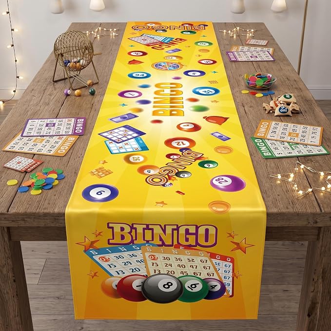Bingo Theme Table Runner Decorations, 2 PCS Bingo Game Night Party Supplies for Bingo Champion Birthday Carnival Events Prize Class Gifts Tablecloth Table Cover