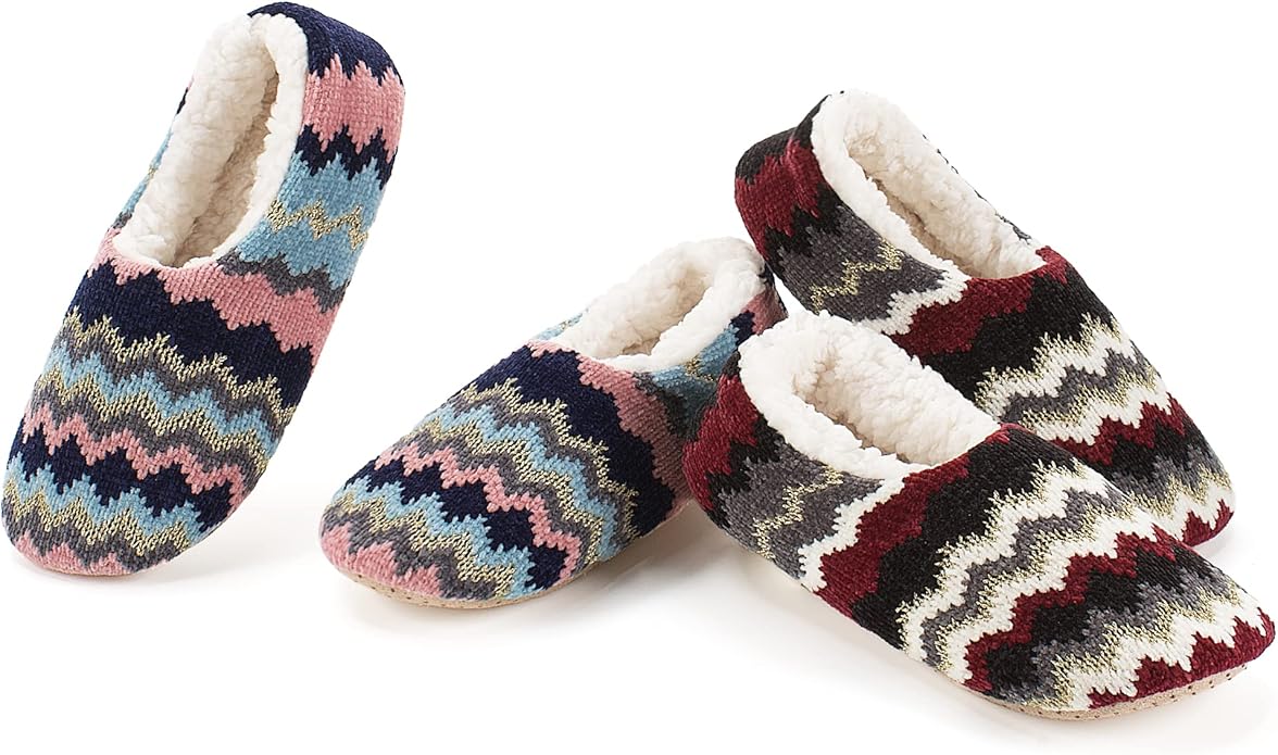 cosyone1997 2-Pair Thick Warm Fuzzy Slippers for Women Indoor Fluffy Sherpa Lined, Winter House Shoe Socks Non-Slip Soft Soles, Cozy Christmas Gifts