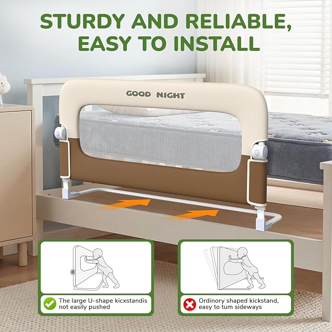 Bed Rail for Toddlers, 47 Inch Toddler Bed Rails, Bed Rail for Baby | Adjustable Heights, Folding up Portable, Safe Metal Frame, For Baby, For Crib, Twin, Bunk, Full Size, Queen & King Bed