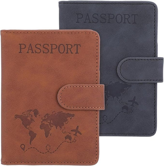 2 Pack Passport Holder for Travel, Passport Wallet Cover Case Waterproof | RFID Blocking Passport Holder with Pen Holder Travel Essential, Passport Book Holders for Women and Men(C)