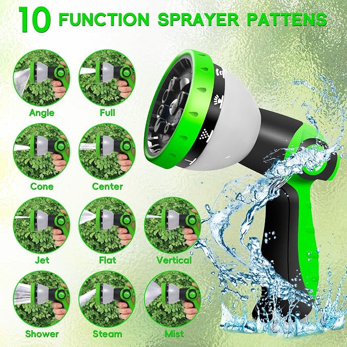 Junredy Garden Hose 75 FT, NON-EXPANDABLE Heavy-Duty Flexible & Lightweight Water Hose with 10-Function Nozzle, No-Kink, Leak-Proof Super Fabric, Solid Fittings for Lawn, Car, Outdoor (Black Blue)
