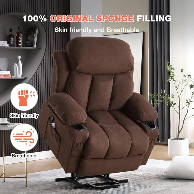 MAHOMICO Power Lift Recliner Chair for Elderly with Vibration Massage and Lumbar Heating,Electric Lift Recliner Single Sofa with Side Pocket,Two Cup Holders and USB Charge Port for Living Room