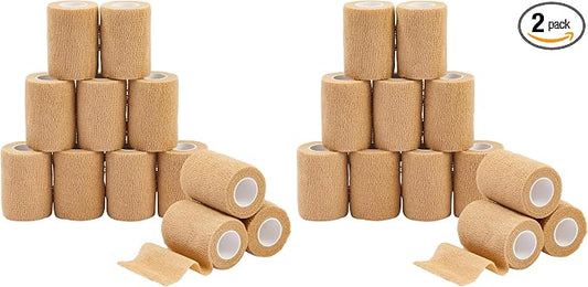 12-Rolls Self Adherent Bandage Wrap, Vet Tape - 3 in x 5 Yds Breathable, Elastic Cohesive Wrap Tape for Wrist, Swelling, Sports, Tattoo (Tan) (Pack of 2)