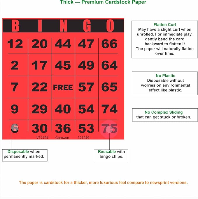 250 Bingo Cards, Large 4.5 x 4.5 Inch, Red, Paper Bingo Sheets | 8 Color Options, Premium Cardstock, Disposable with Daubers or Reusable with Chips — Proudly Made in USA