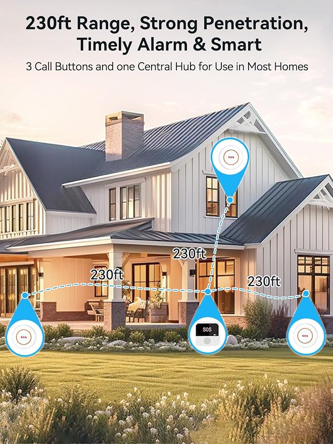 PILSAMAS 3 Pack Wireless Caregiver Call Button for Elderly at Home, WIFI Panic Button, Help Button, Alarm for Senior Citizens w Sound Light Alarm, App Alert, Emergency Response Button, Caregiver Pager