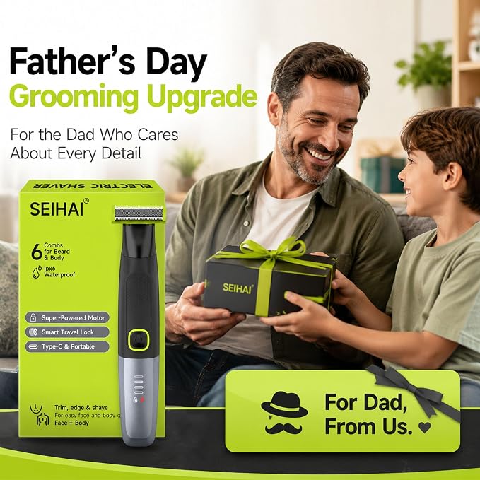 Body Hair Trimmer for Men, Electric Groin & Pubic Hair Trimmer, Painless Body Shaver for Chest, Legs, Bikini, Waterproof Wet/Dry, USB-C Rechargeable, Self-Sharpening Blades, 6 Guide Combs
