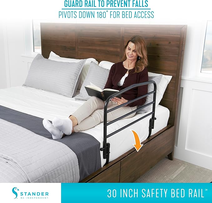 Stander 30 inch Safety Bed Rail, Folding Guardrail for Adults, Seniors, and Elderly, Bedside Stand Assist Bar, Fits King, Queen, Full, and Twin Beds, ASTM Safety Approved Bedrail
