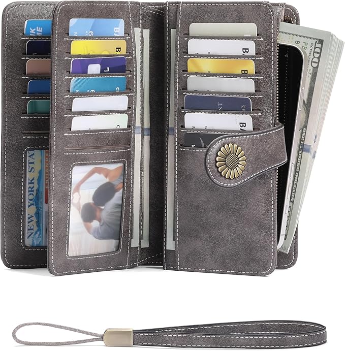 SENDEFN Wallets for Women Leather Credit Card Holder with RFID Blocking Large Capacity Wristlet | with RFID Blocking