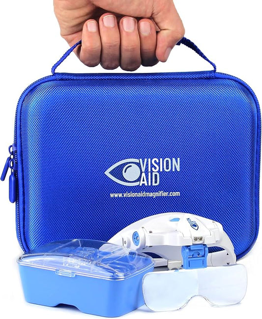 Vision Aid Expert Edition Magnifying Glasses with USB Rechargeable LED Light and Storage Case Hands Free Head Magnifier for Hobby Painting Close Work