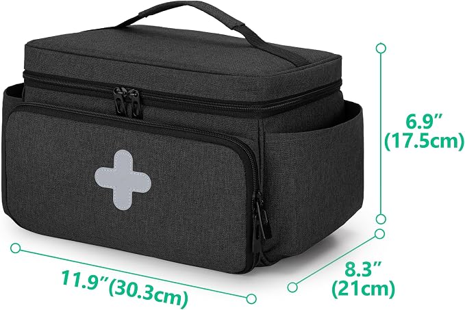 CURMIO Small Medicine Storage Bag, Empty Family First Aid Kits Case, Black | Emergency Medical Supplies for Home Care, Pill Bottle Organizer, Multifunctional Bag for Medical Use, Dormitory, Travel