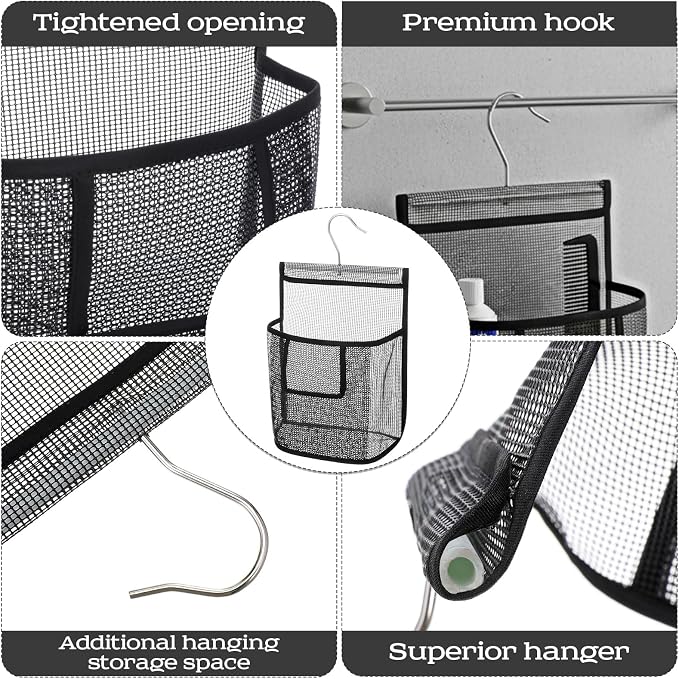 Mesh Shower Caddy Hanging, PVC Bathroom Storage Bag with Hooks for College Dorm, Gym, Swimming, RV and Travel