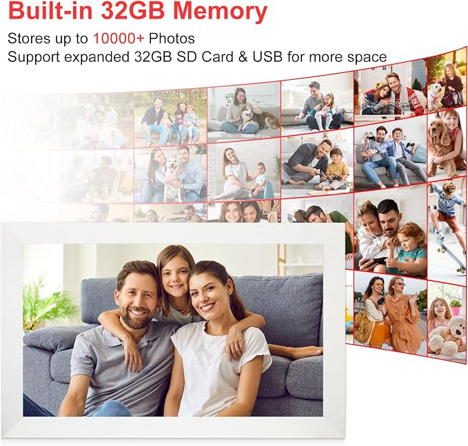 Frameo 15.6 Inch Digital Picture Frame WiFi, White Digital Photo Frame 1920x1080 IPS HD Touchscreen, 32GB Storage Share Photos/Videos, Tabletop&Wall-Mounted, Wedding, Birthday, Gifts for Loved Ones