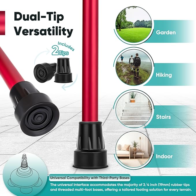 Enhanced Walking Cane (Thicker & Longer) - Foldable, Adjustable, Collapsible, Spare Tip, with Travel Bag | Versatile Walking Stick for Every Height, Weight, Seniors & Adults