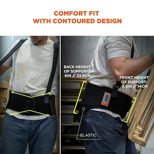 Ergodyne ProFlex 1600 Back Support Brace, 9" Extended Support, High Cut Front For Mobility,Black,2X-Large