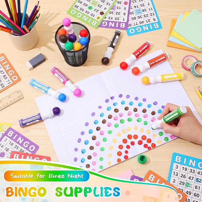 Crtiin 96 Pack Mixed Colors Set of Bingo Daubers Bingo Dabbers Dot Markers Bulk Paint Dotters Craft Ideal for Art and Crafts Painting Supplies Drawing Coloring Class Pre School Adult Gift (8 Colors)