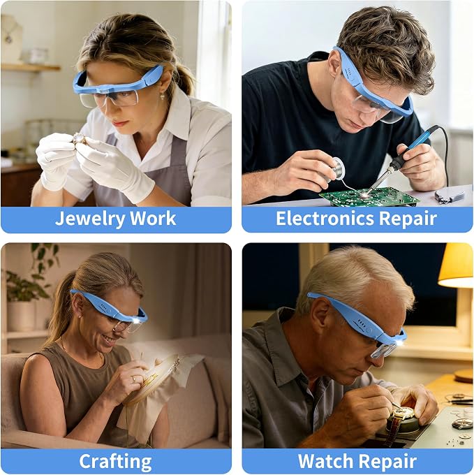 JARLINK Magnifying Glass with Light, 5 Lenses, Rechargeable Headset | Features 5 Lenses (0.75-4.0X) and 3 LED Lights. Rechargeable Headset Magnifier for Close Work, Crafts, and Model Makers