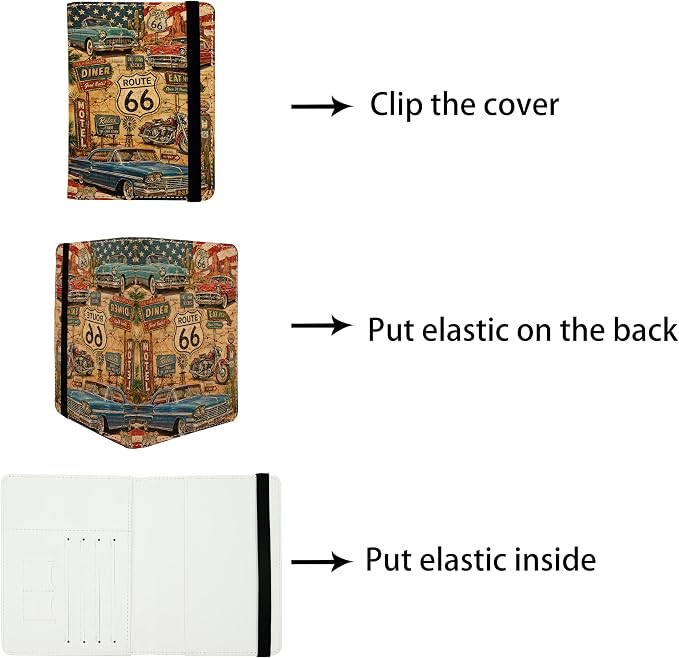 Passport Holder for Women and Men PU Leather Passport Cover for Travel (American Vintage Route 66)