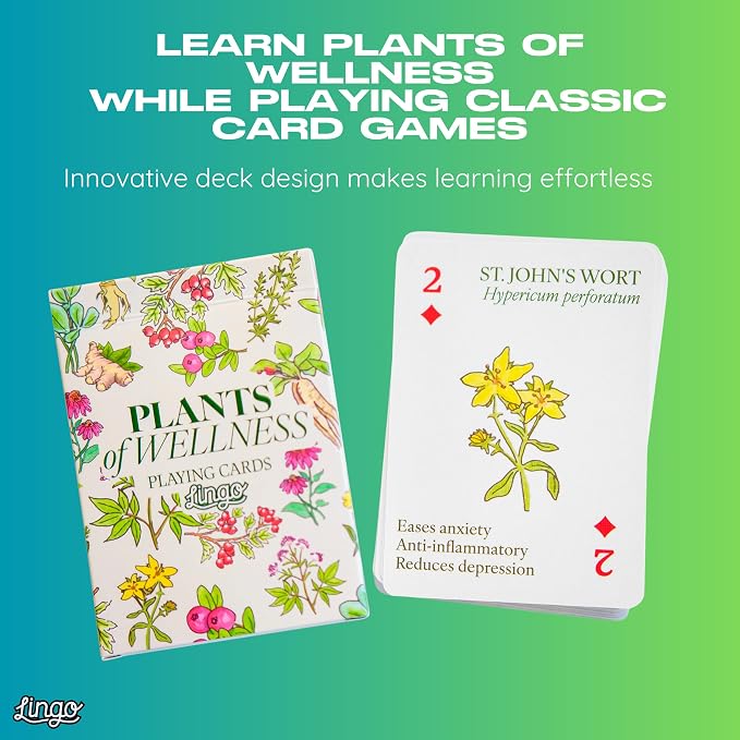 Lingo Plants of Wellness Playing Cards | Medicinal Plants, Herbs & Botanical Healing Card Deck for Adults | Unique Gift for Plant Lovers, Herbalists & Nature Enthusiasts | Educational Wellness Cards