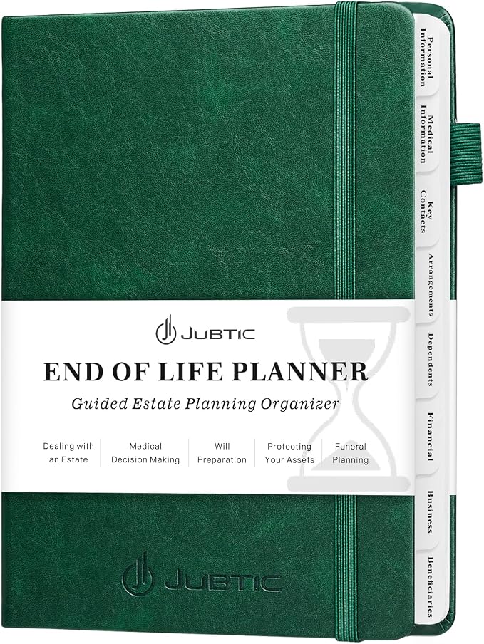End of Life Planner, Estate Planning Organizer, Death Planner with Labels, Just in Case I Die Book Organizer, Will Preparation, Funeral Planning, Final Arrangements Notebook (5.6 * 8.5”)-Dark Green