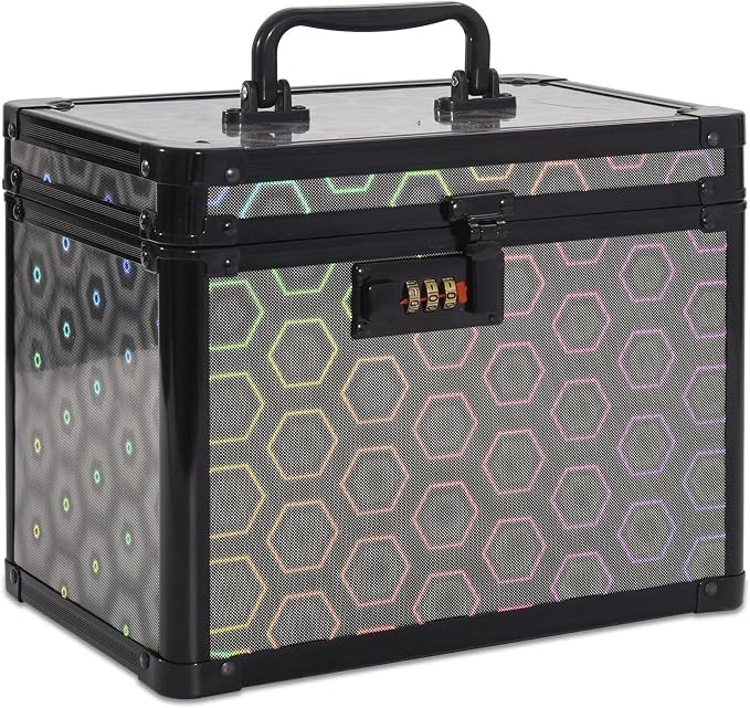 Medication Combination Lock Boxes with Code for Personal Items, Medicine Lockbox for Documents 10 x 7.25 x 7.75 Inches Colorful Black