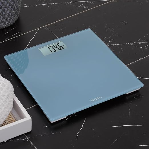 Taylor Digital Bathroom Scale for Body Weight, Slate Blue Tempered Glass Platform, 350 lb Capacity, 4 Precision Sensors, Instant-On Technology, 11 x 11 in, 3 Pack