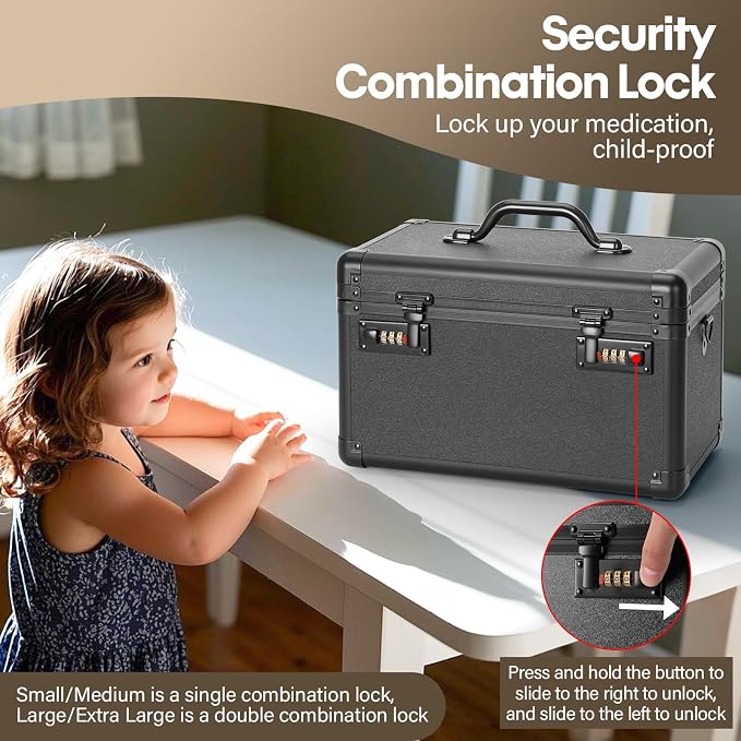LOCKCURX Lock Box - Security Combination Lock Box, Locking Storage Case for Personal Items and Medicine, Childproof Lockable Lockbox for Home/Office/School, 11.2x7.4x6.8 Inch, Black