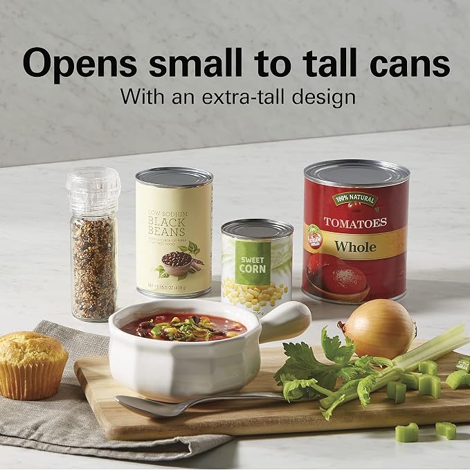 Hamilton Beach Classic Chrome Electric Can Opener with Automatic Shutoff | Patented SureCut Technology Easily Aligns Can | Knife Sharpener | Cord Storage | Extra Tall | Black | 76380J