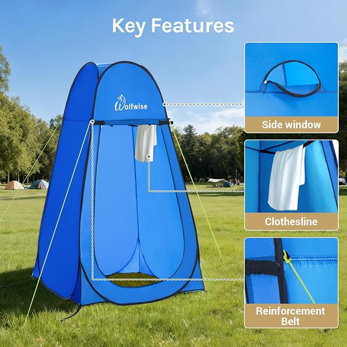 WolfWise Pop Up Shower Tent for Camping Essentials, Compact & Lightweight | Portable Instant Changing Tent with Window & Carry Bag, Privacy Dressing Room Bathroom for Outdoor, 6'3"/6'11" H